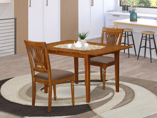 3 Pc Set Milan Table With Leaf And 2 Cushion Chairs In Saddle Brown
