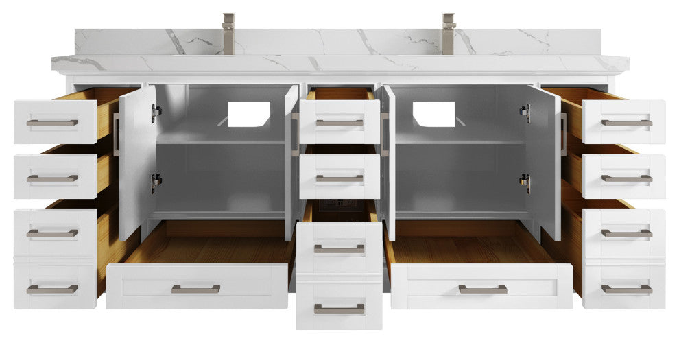 Fenway 84 Double Sink Bath Vanity in White 2" Calacatta Laza