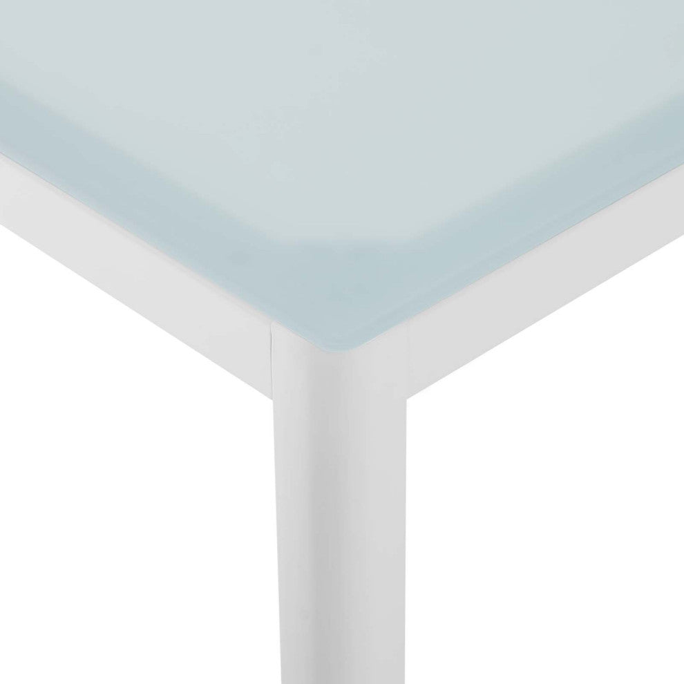 Side Dining Chair and Table Set, Aluminum, Metal, White Gray, Outdoor