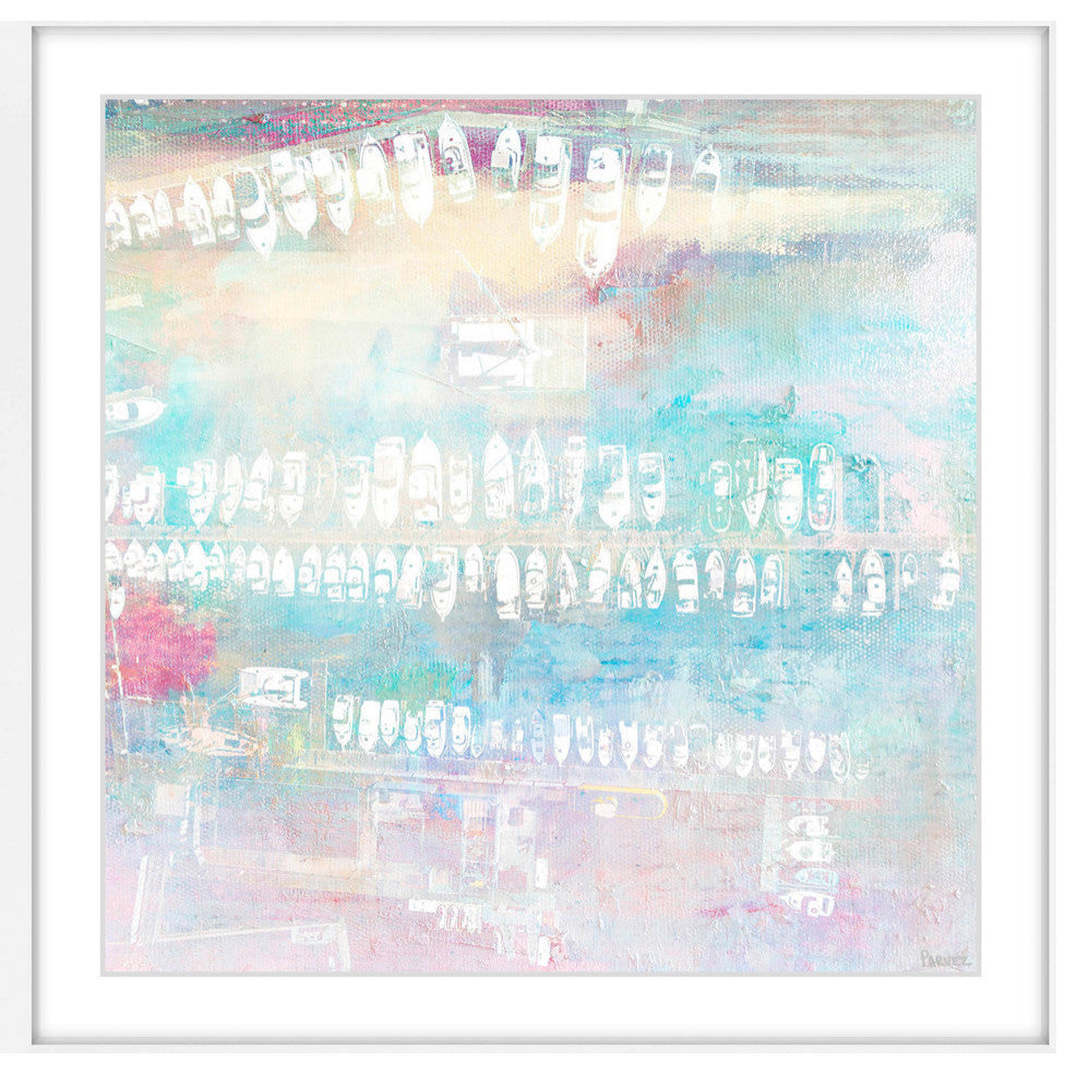 "Many White Boats" Framed Painting Print, 24"x24"