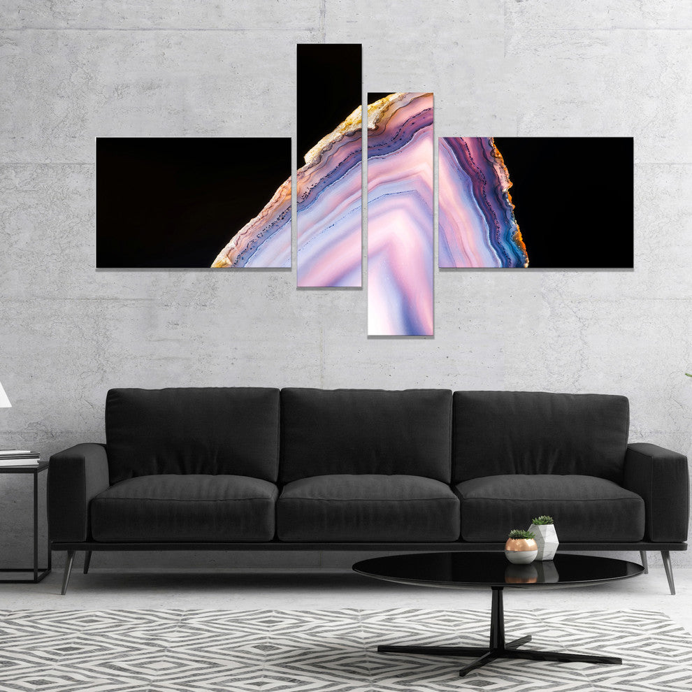 Beautiful Slice of Agate on Black, Abstract Canvas Artwork, 60"x32", 4 panels