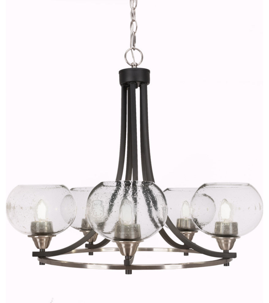 Paramount 5-Light Chandelier, Matte Black & Brushed Nickel, 5.75" Clear Bubble