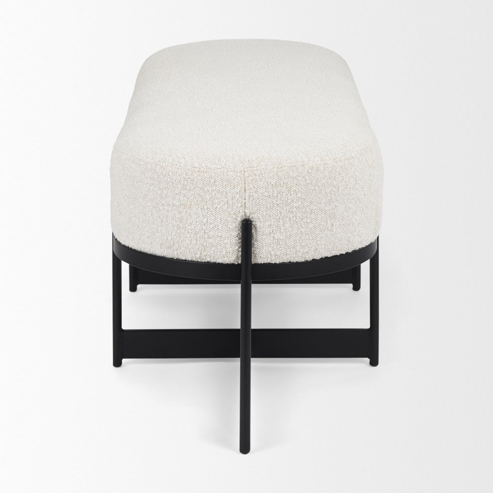 Amelia Cream Boucle Fabric Seat w/ Black Metal Base Upholstered Bench