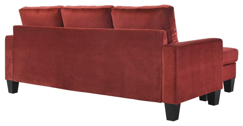 Jessica 77 in. W Flared Arm Velvet L Shaped Sofa, Burgundy