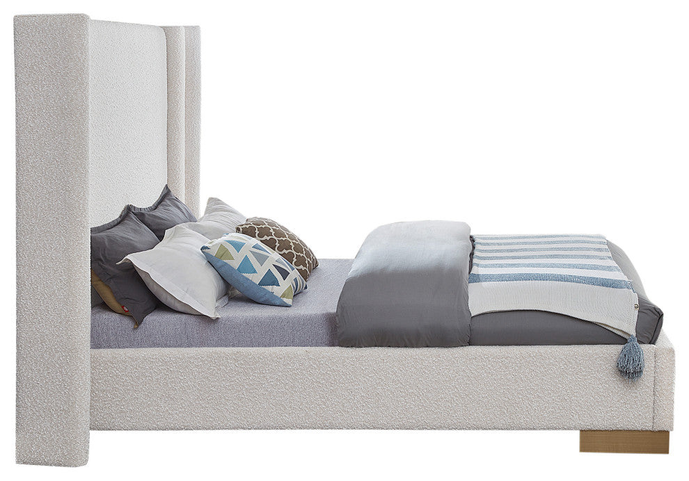Halton Boucle Fabric Bed, Cream, King