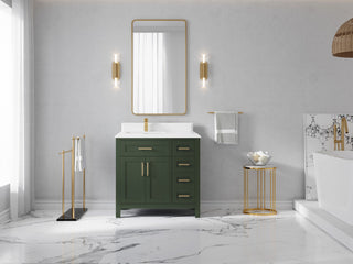 Cambridge 36 Left Offset Bath Vanity in Pewter Green 1.5" White Quartz