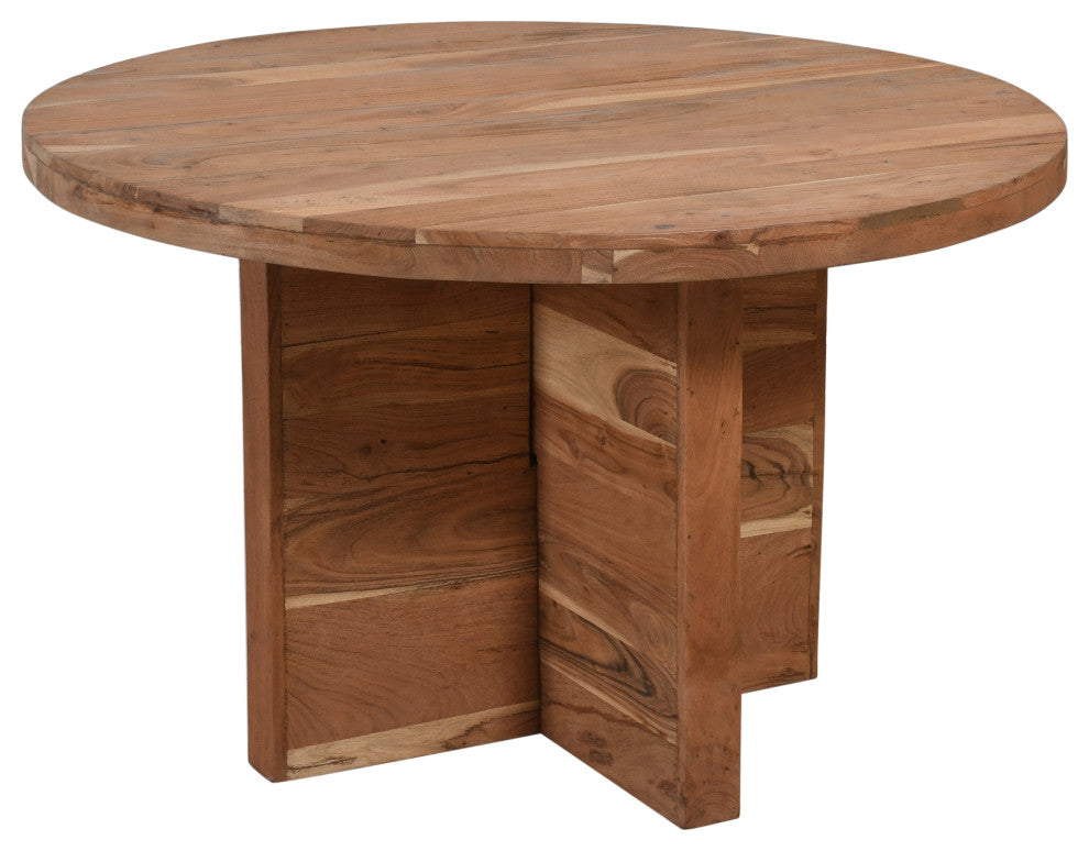 Fernious 48" Round Dining Table, Natural Finish on Mango Solid Wood
