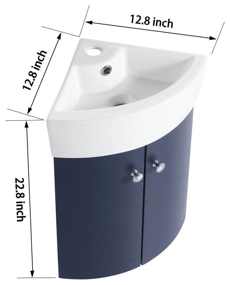 BNK Compact Double-Door Corner Bathroom Cabinet with Ceramic Basin