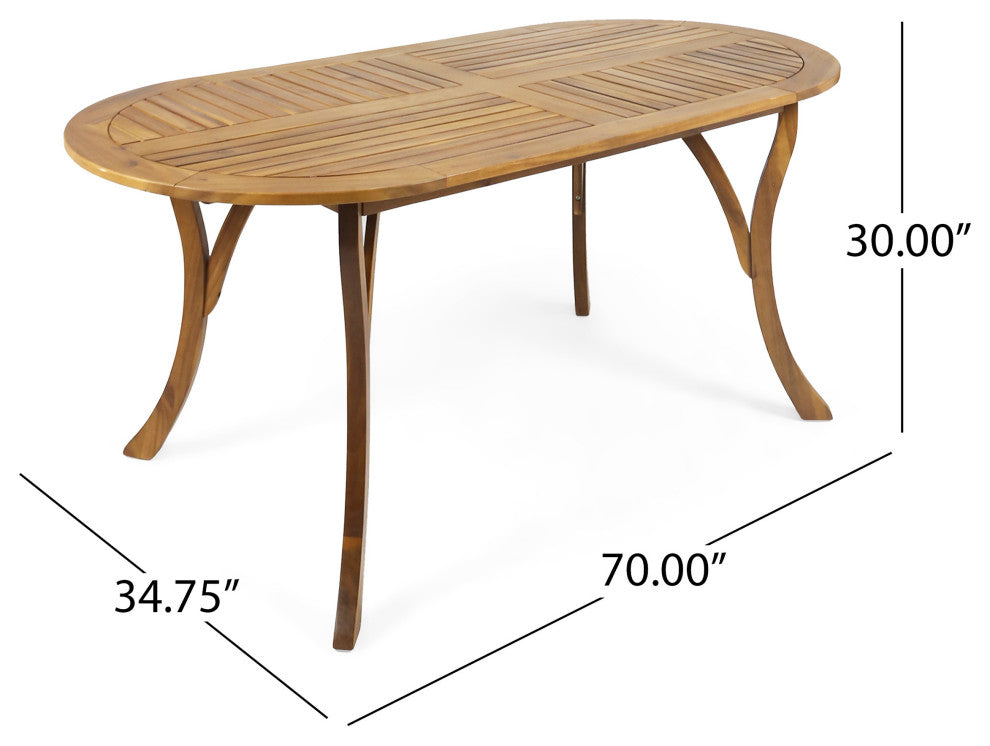 GDF Studio 7-Piece Edna Outdoor TeakAcacia& Wicker Dining Set, Teak/Multi Brown