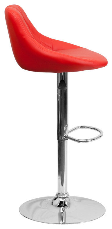 Contemporary Red Vinyl Bucket Seat Adjustable Barstool With Chrome Base