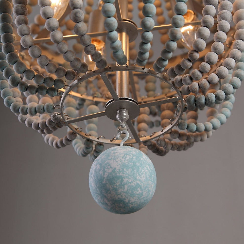 Katia Boho Wood Beaded Chandelier Empire Ceiling Light in Gray & Blue