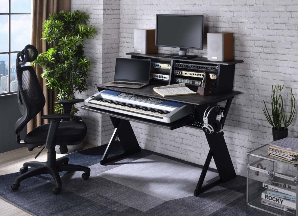 Rectangular Music Desk Table With Earphone Rack, Black