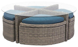 St. Tropez Sushi Table With Ottomans, Cornsilk