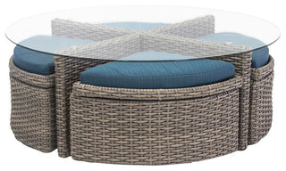 St. Tropez Sushi Table With Ottomans, Cornsilk