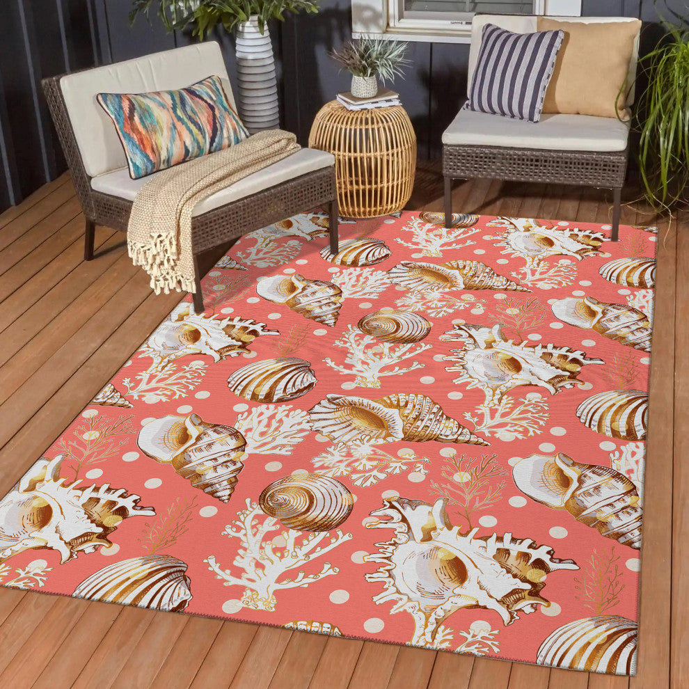 Indoor/Outdoor Seabreeze SZ6 Salmon Machine Washable 10' x 14' Rug