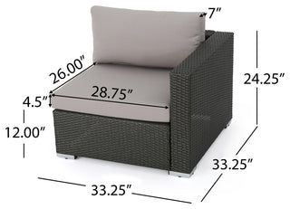 GDF Studio Tammy Rosa Outdoor 5 Seat Wicker Sectional Sofa Set, Gray/Silver