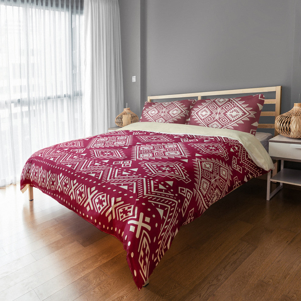 Maroon Tribal Print King Brushed Poly Duvet