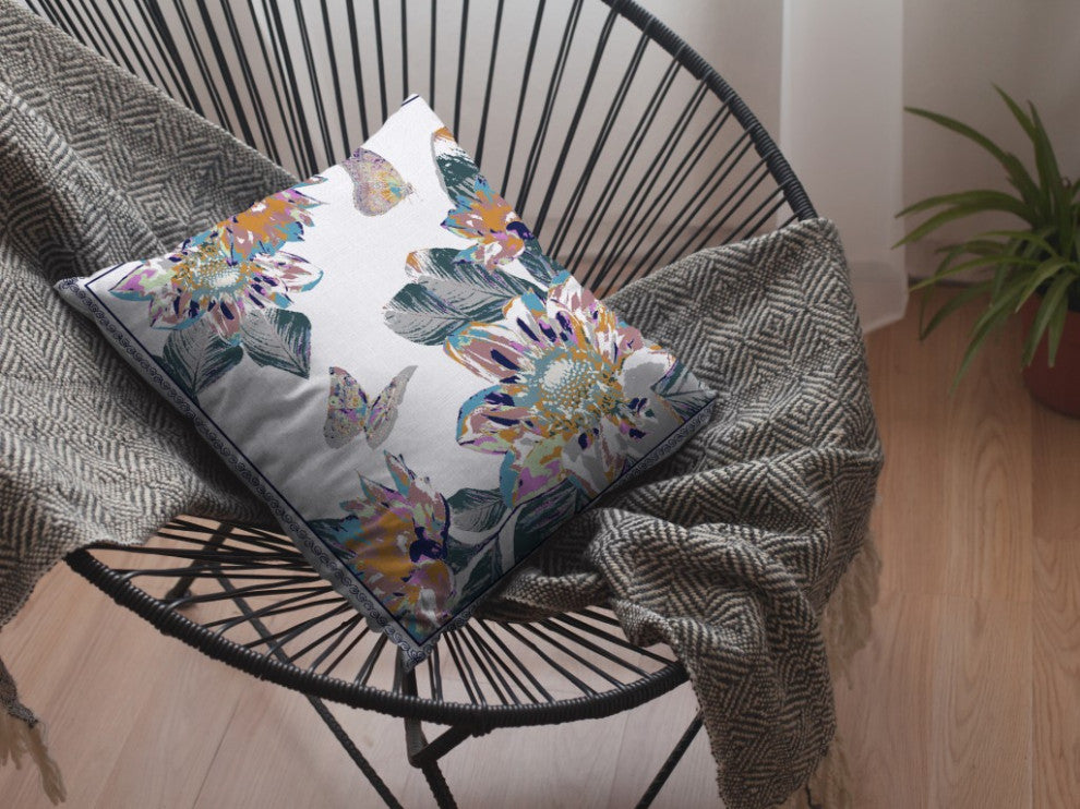18 Pink White Butterfly Suede Throw Pillow
