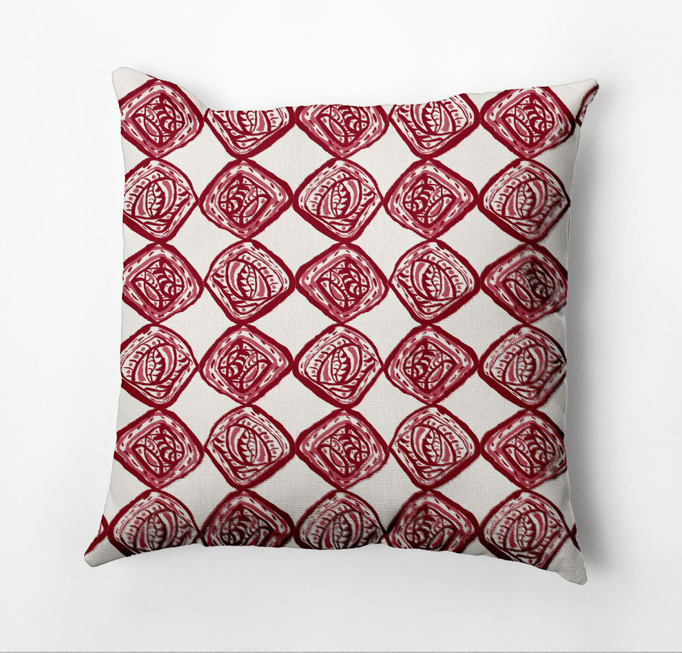 Cowry Check Outdoor Pillow, Red, 18"x18"