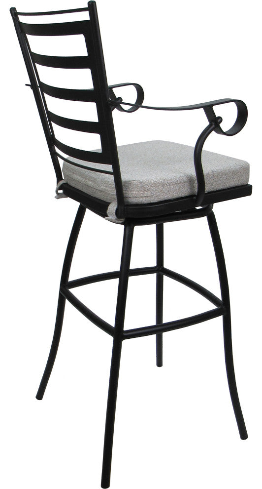 Outdoor Patio Bar Stool Jordan With Arms, White Linen Black, 30"