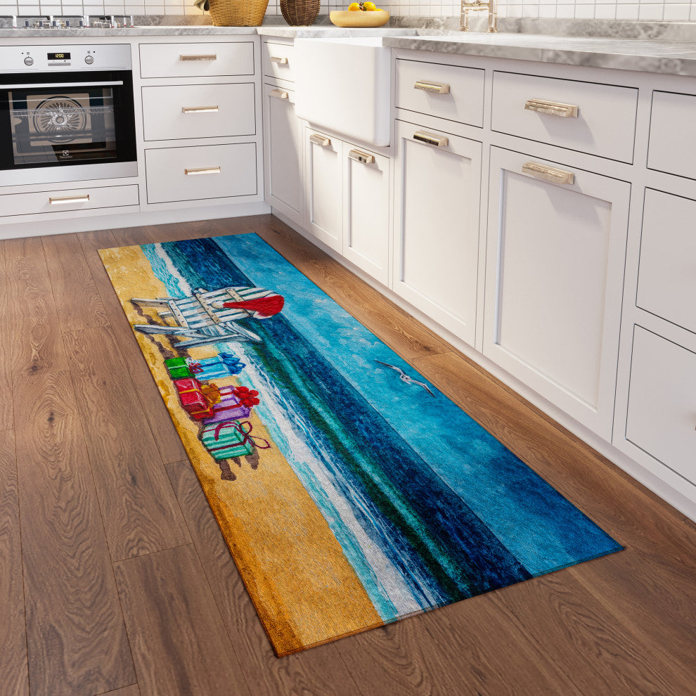 Indoor/Outdoor Wonderland WN9 Ocean Machine Washable 2'3" x 7'6" Runner Rug