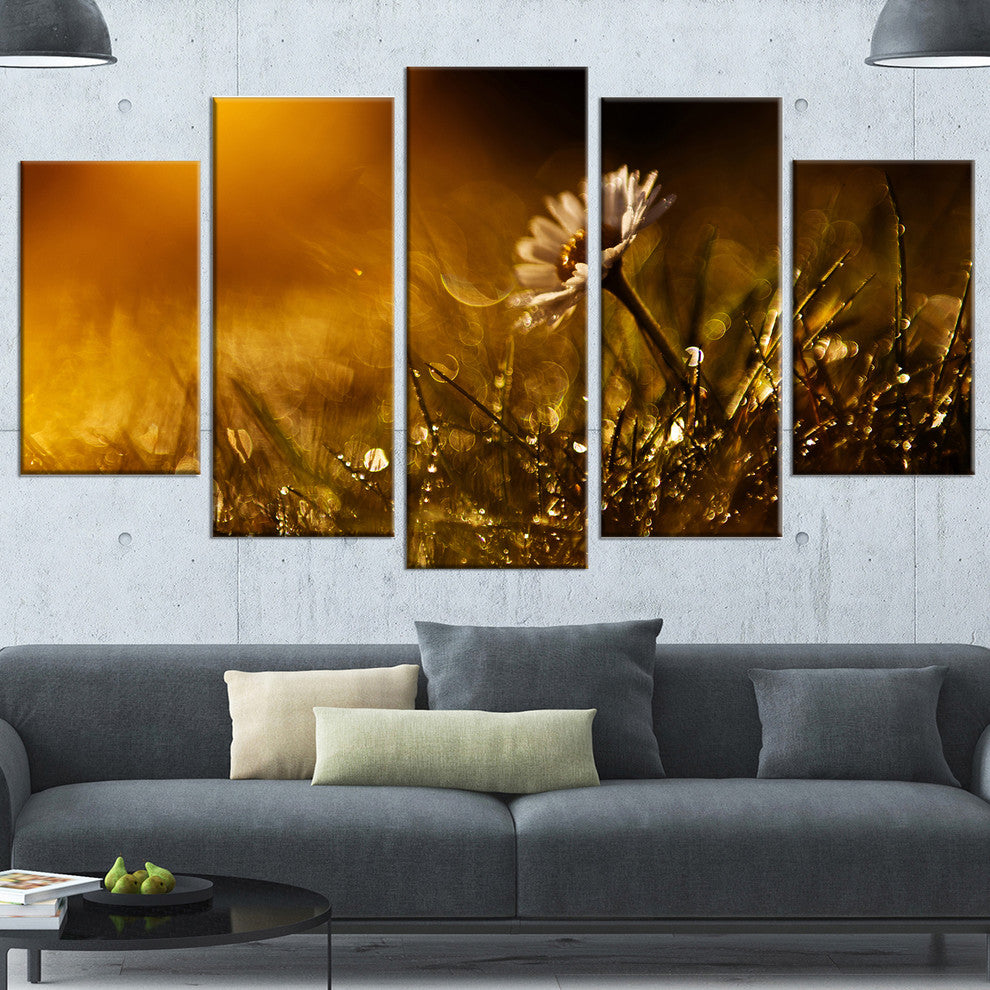 Vintage Wild Flower In Sunset, Large Floral Canvas Art Print, 60"x32", 5 Panels
