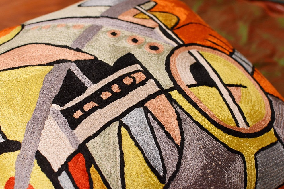 Kandinsky Symphony III Orange Pillow Cover Handembroidered Art Silk 18x18"
