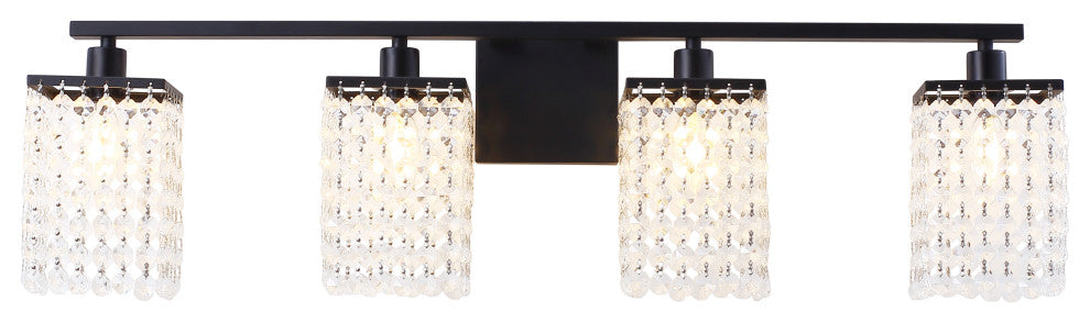 Modern Black Finish Crystal Style Bathroom Vanity Light, 4-Light