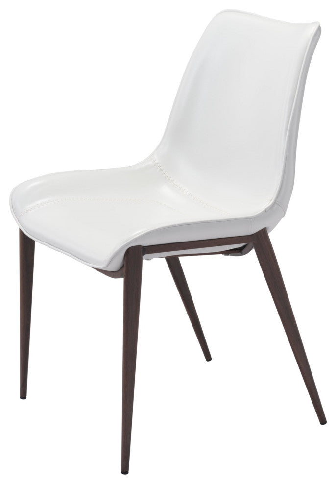 Dining Chair, Set of 2, Faux Vinyl Leather, Steel, White, Walnut, Cafe Bistro