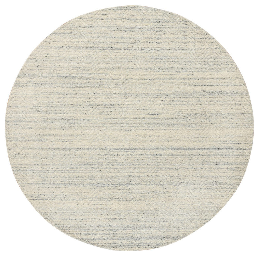 Beige, Soft Wool Hand Loomed, Variegated Modern Design, Round Rug, 6'0"x6'0"