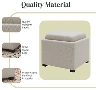 Cameron Square Storage Ottoman w/ tray, Cardiff Cream, Fabric