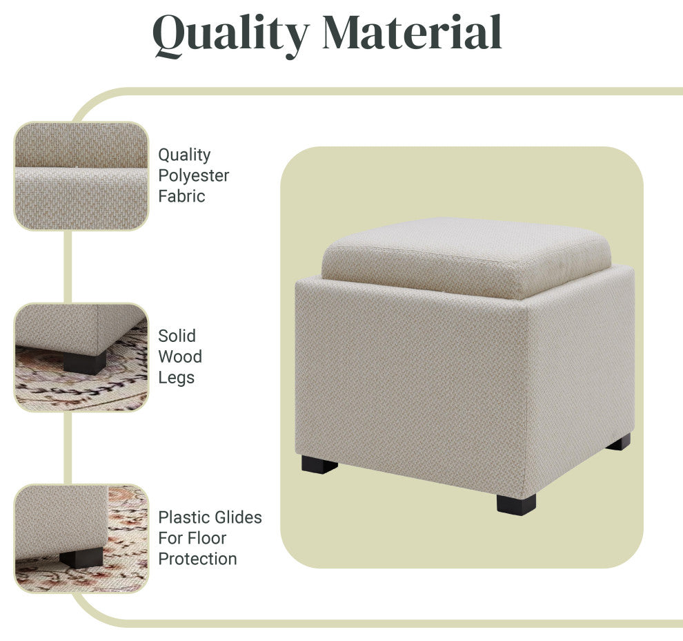 Cameron Square Storage Ottoman w/ tray, Cardiff Cream, Fabric