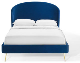 Mira Upholstered Performance Velvet Queen Platform Bed MOD-6131-NAV