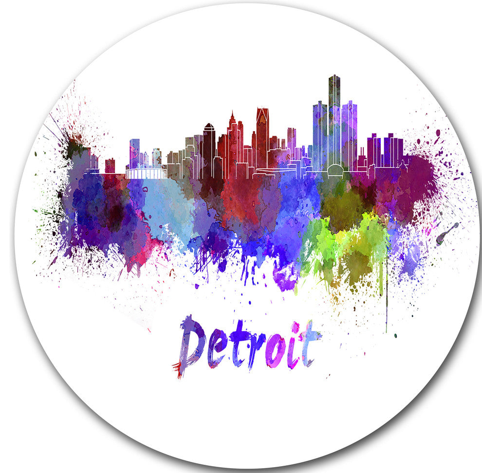 Detroit Skyline, Cityscape Disc Metal Wall Art, 11"
