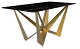 LeisureMod Nuvor Dining Table With Rectangular Top and Gold Steel Base, Black/Gold, 55 Inch