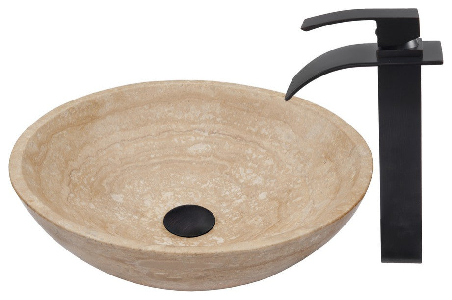 Novatto NSFC-BT136ORB Travertine Stone Vessel Sink Set - Oil Rubbed Bronze