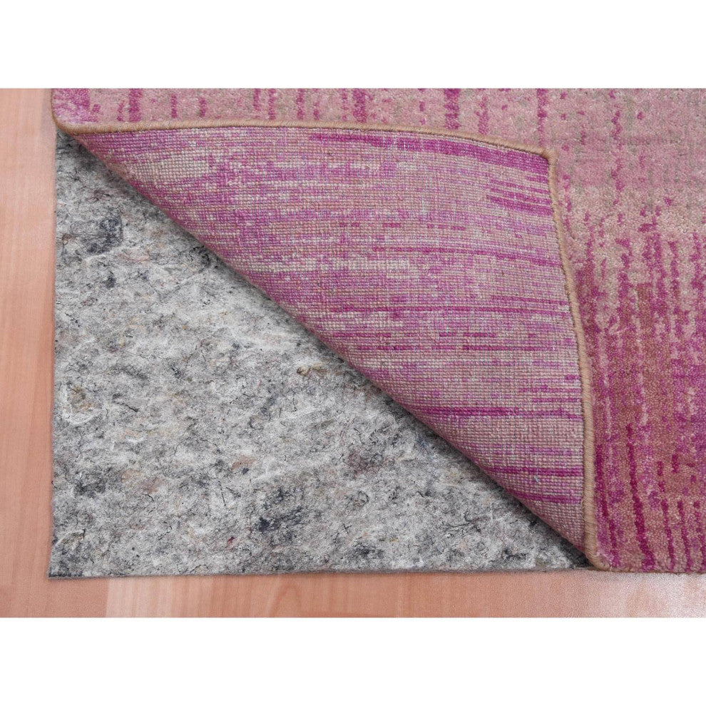 Hand Knotted Pink Vertical Ombre Design Natural Wool Oriental Rug, 4'1" x 6'2"