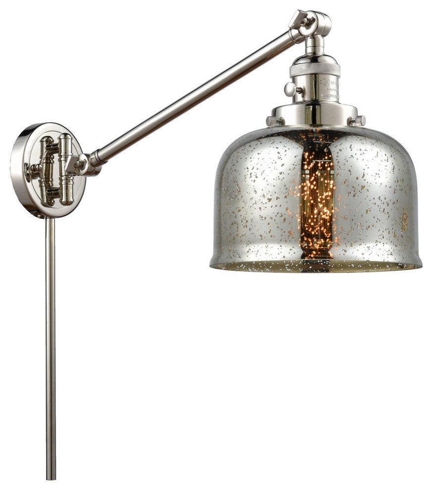 Large Bell 1-Light Swing Arm Light, 8", Polished Nickel, Glass: Silver Mercury