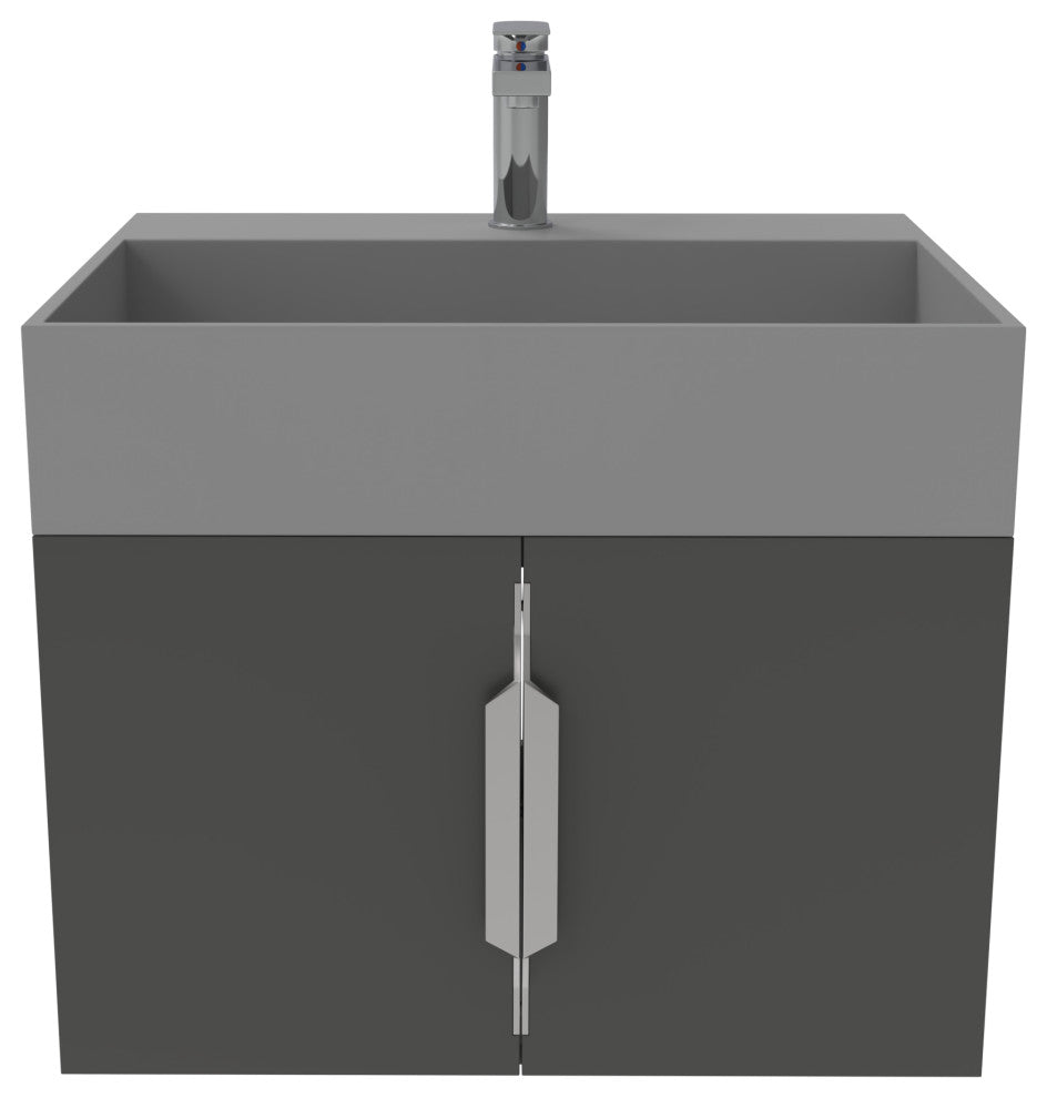 CastelloUSA Amazon 24" Wall Mounted Bathroom Vanity Set, Black, Gray Top, Brushed Nickel