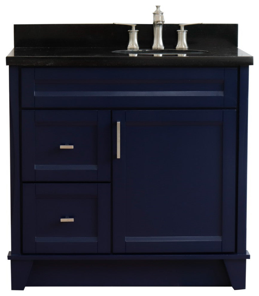 37" Single Sink Vanity, Blue Finish With Black Galaxy Granite