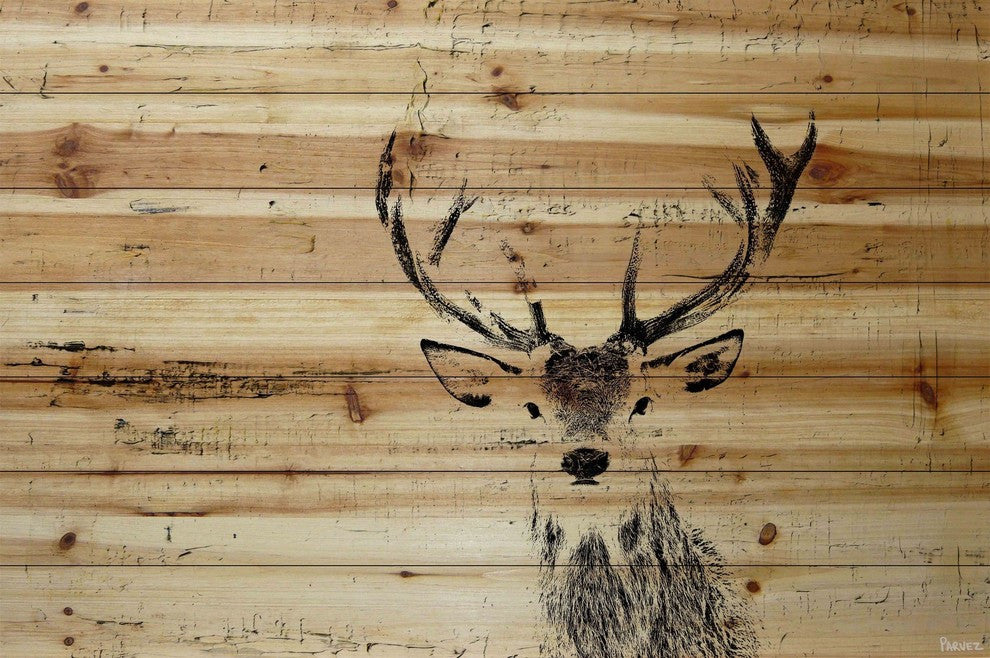"Inquisitive Deer" Painting Print on Natural Pine Wood, 60"x40"