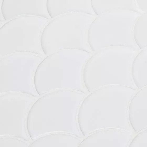 Retro Scallop Bianco Porcelain Mosaic, Sample