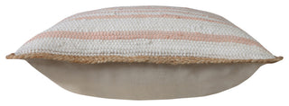 Coral Pink and White Striped Jute Bordered Throw Pillow