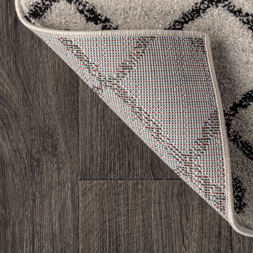 Aksil Moroccan Beni Souk Area Rug, Cream/Black, 4 X 6