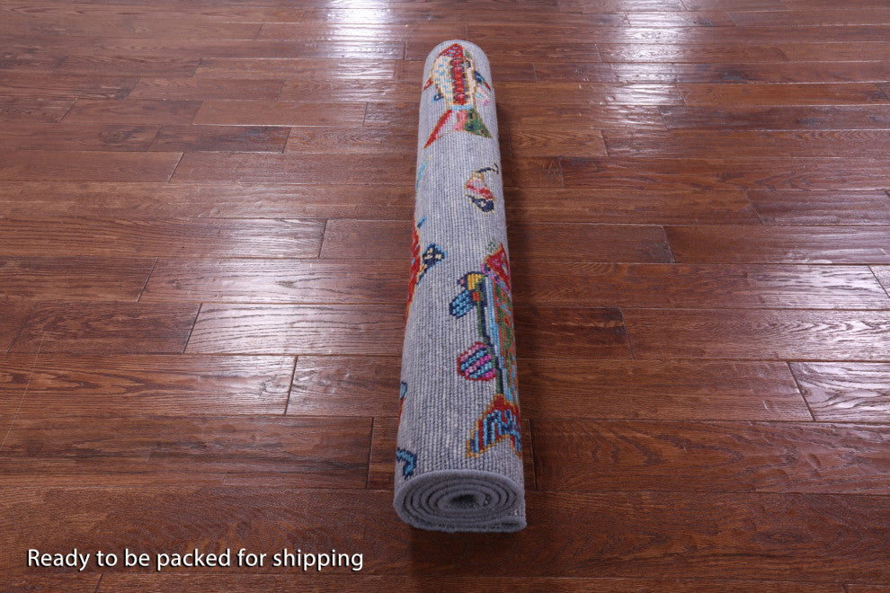 Gabbeh Fish Design Hand-Knotted Wool Rug 4' 1" X 6' 4" - Q15339