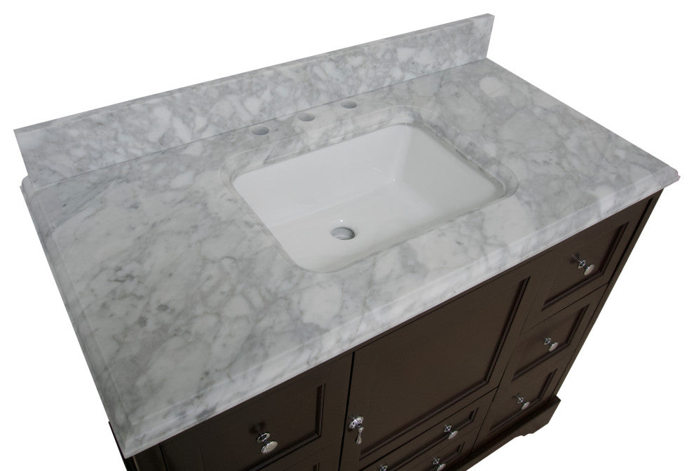 Madison 42" Bathroom Vanity, Chocolate, Carrara Marble