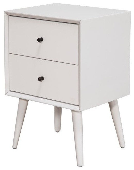 Benzara BM172830 Mahogany Wood Mid Century Nightstand, White