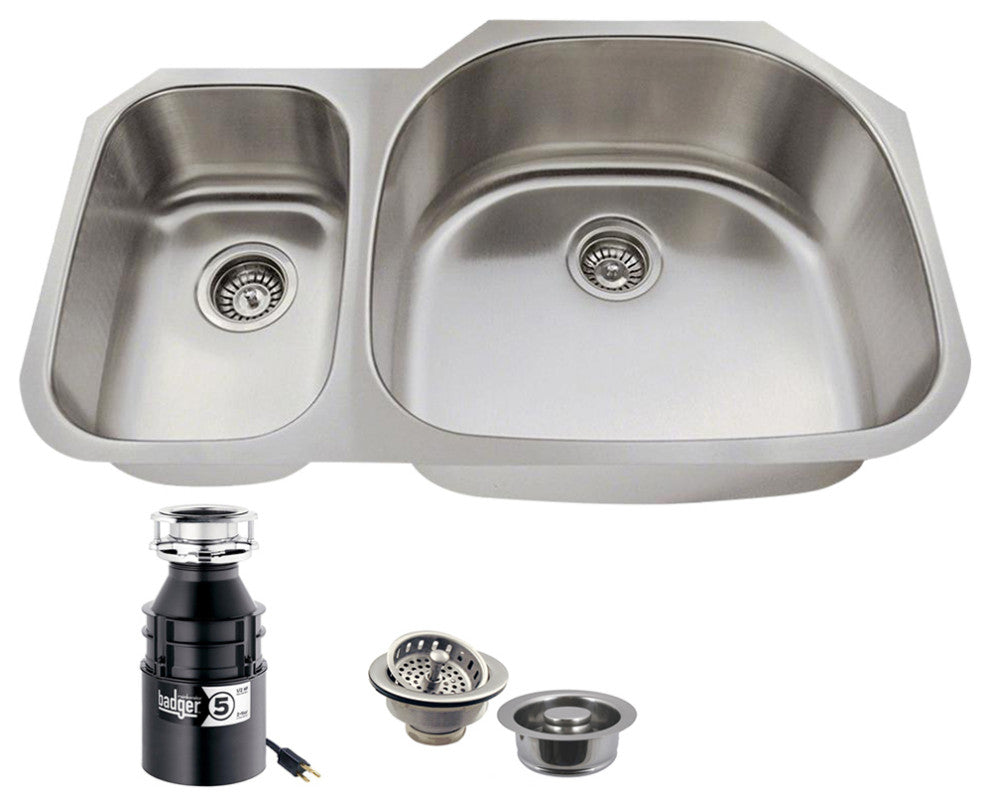 31.5" Undermount Stainless Steel 30/70 Double Bowl Kitchen Sink and Badger 5 Set