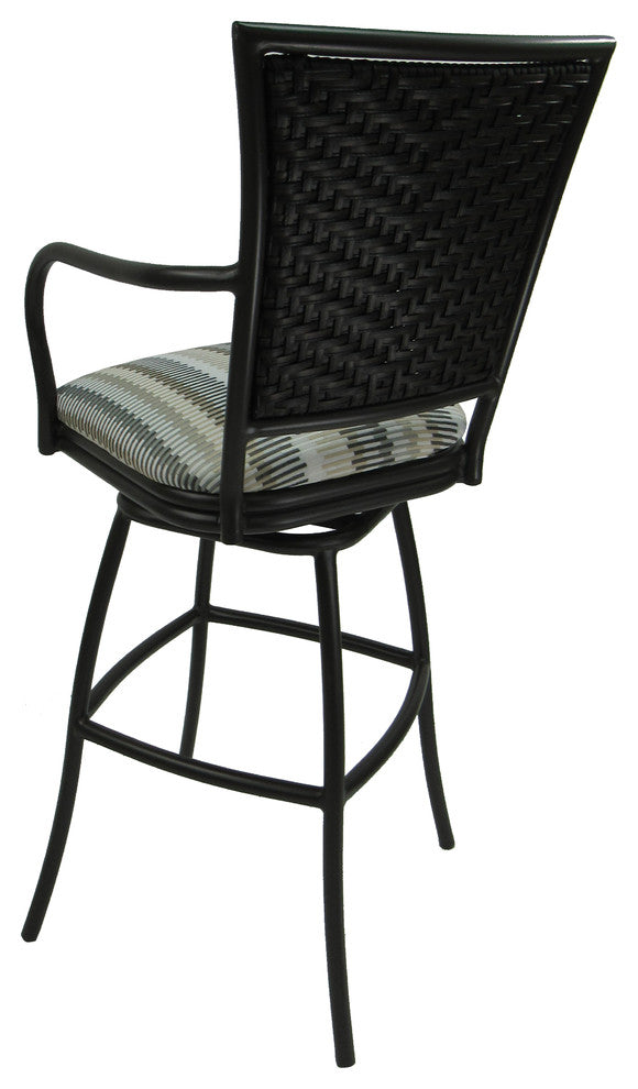 Outdoor Patio Extra Tall Spectator Swivel Bar Stool, Erin Linen Sun Stripe, 35"