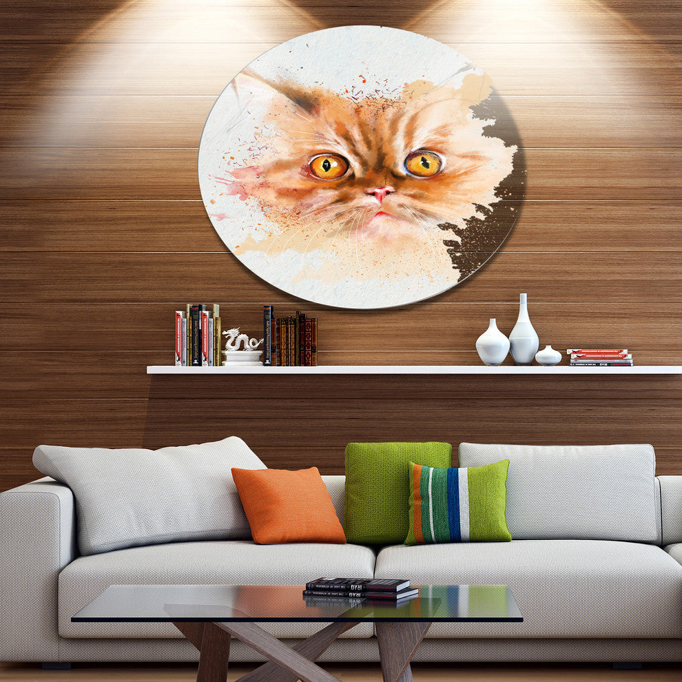 Serious Cat Face Watercolor Sketch, Animal Round Wall Art, 11"
